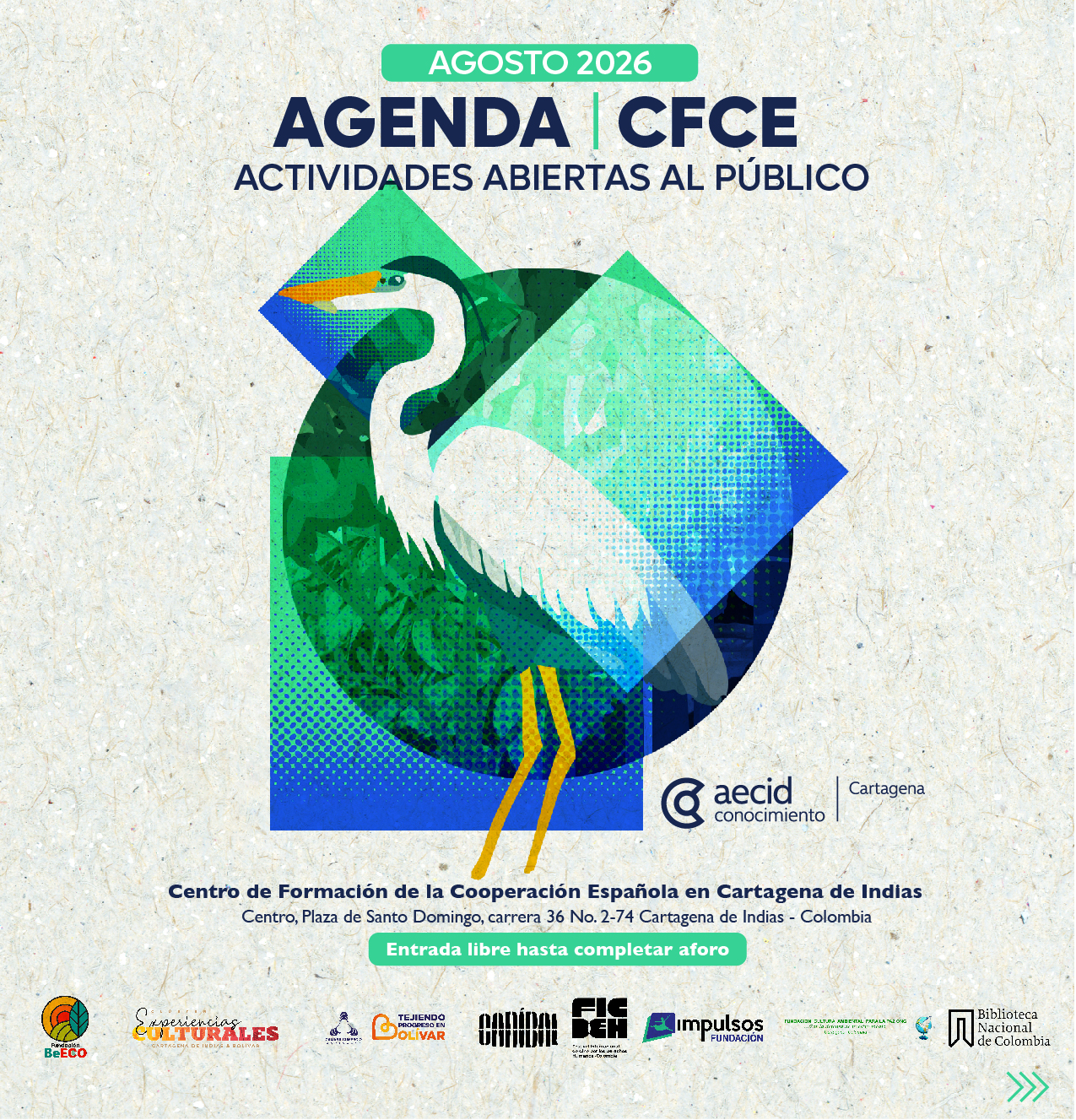 Agenda de actividades abiertas al público en agosto en el Centro de Formación de la Cooperación Española en Cartagena de Indias.